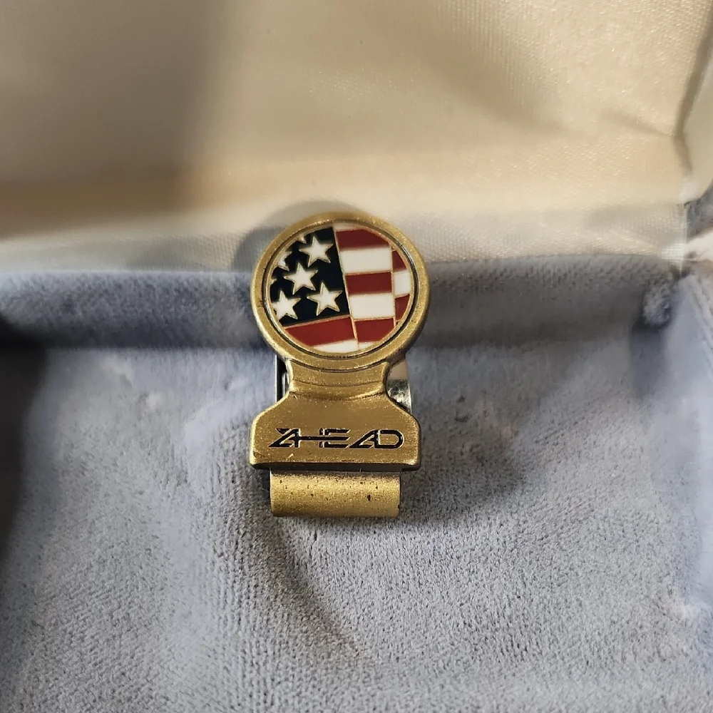 Vintage | HEAD Gold-Tone Money Clip with Red, White & Blue Flag Emblem